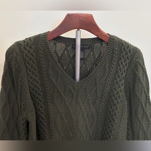 Preswick & Moore V Neck Sweater Cable Knit Pullover Womens PXL Dark Green